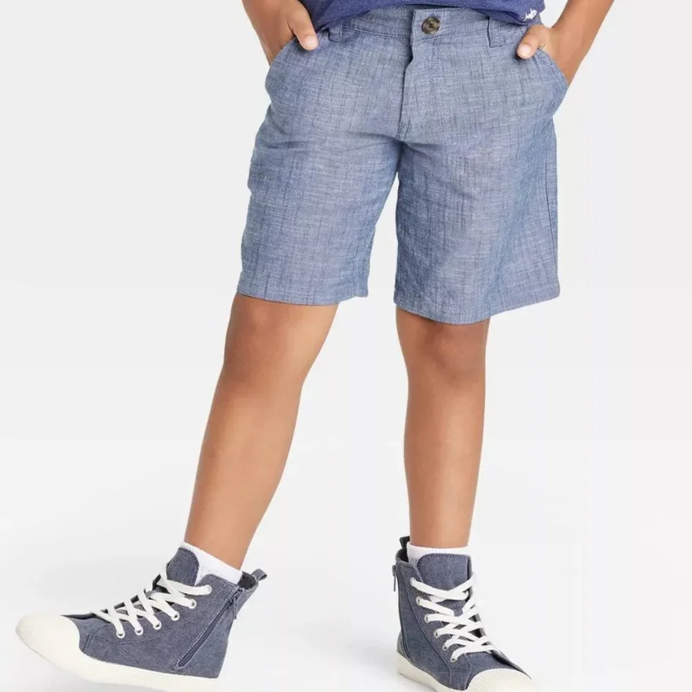 Cat & Jack - Boys' Flat Front 'Above The Knee' Chambray Shorts Size 7
